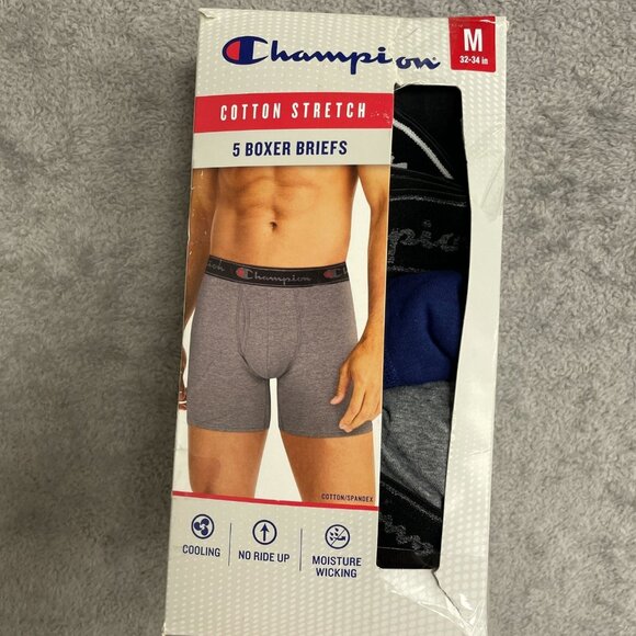 NEW Champion Men's M Cotton Stretch Boxer Briefs 5-Pack Multicolor - Picture 2 of 4